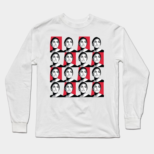 Alexandria Ocasio-Cortez AOC Red Pattern Long Sleeve T-Shirt by FemCards